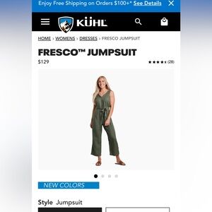 KUHL Fresco Jumpsuit Dark Sage Size Medium